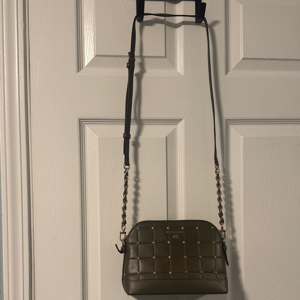 Michael Kors Olive Quilted Crossbody with Gold Chain